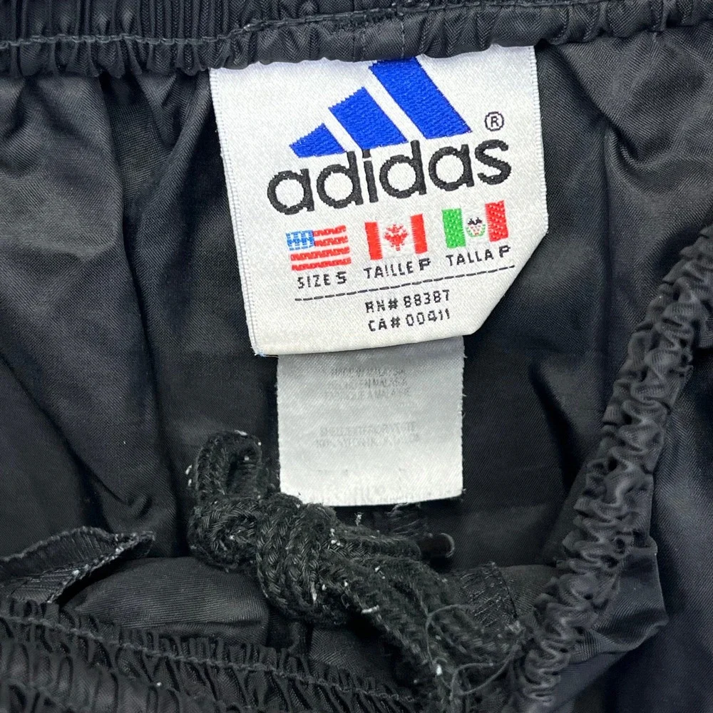 VINTAGE Adidas Track Pants Size Small Black Nylon Windbreaker Tapered Ankle Zip